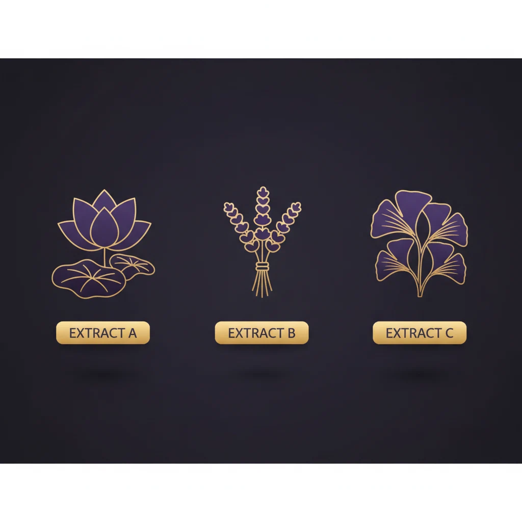 Three botanical plant extract icons in purple and gold flat design - representing key plant sources in Slim Coffee Booster